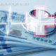 Hospitality with much money and stethoscope and cardiology hospital illustration.