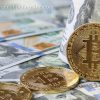 Virtual money and digital crypto currency concept.