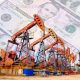 Petroleum, petrodollar and crude oil concept, Oil pump on background of US dollar, Dollars and oil pumps