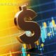 American dollar sign standing over a financial graph. Selective focus. Horizontal composition with copy space.